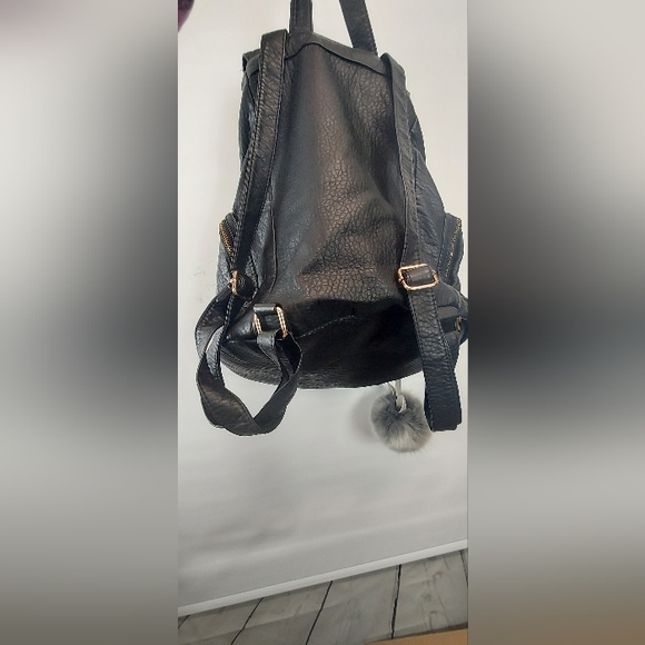 Leather Backpack Purse w/ large Pom Pom - Picture 4 of 6
